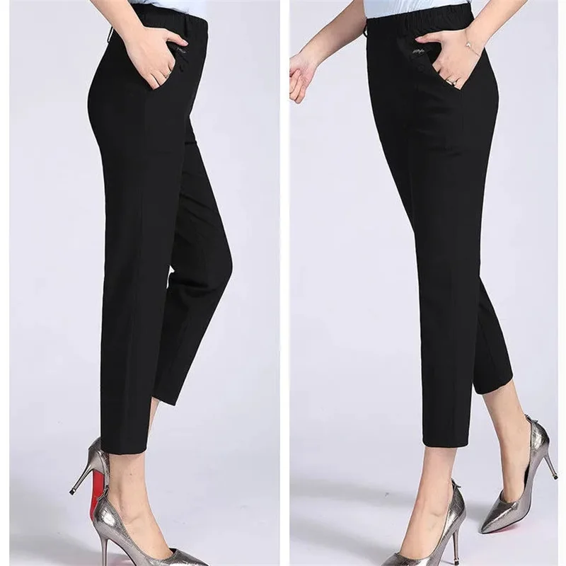 Popularity 5XL Mother's Cotton Linen Pants 2022 Summer Middle Aged Women High Waist Straight-leg Pants Casual Calf-Length Pant
