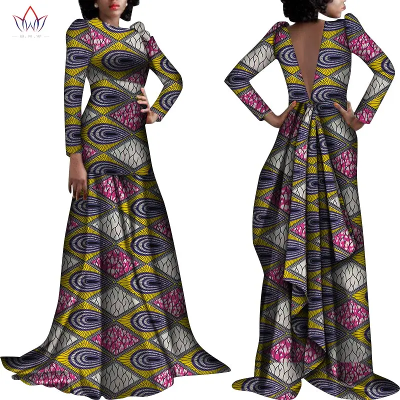 Африканские платья для женщин Дашики с открытой спиной длина до пола африканская одежда для леди милые Традиционные вечерние платья WY6040