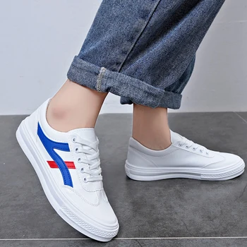

Flat Shoes Women 2020 Spring New Arrivals PU Rubber Outsole Female Sneakers Casual College Style Lightweight Skate Shoes Flats