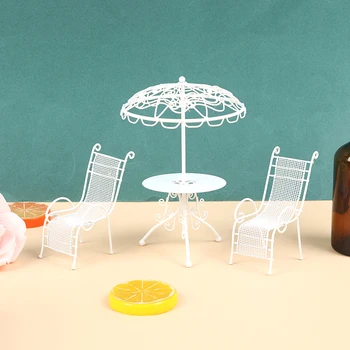 

1set 1/12 Scale delicate White Round Table Chairs Furniture Set for Dollhouse Balcony Garden Simulation Toys for Baby