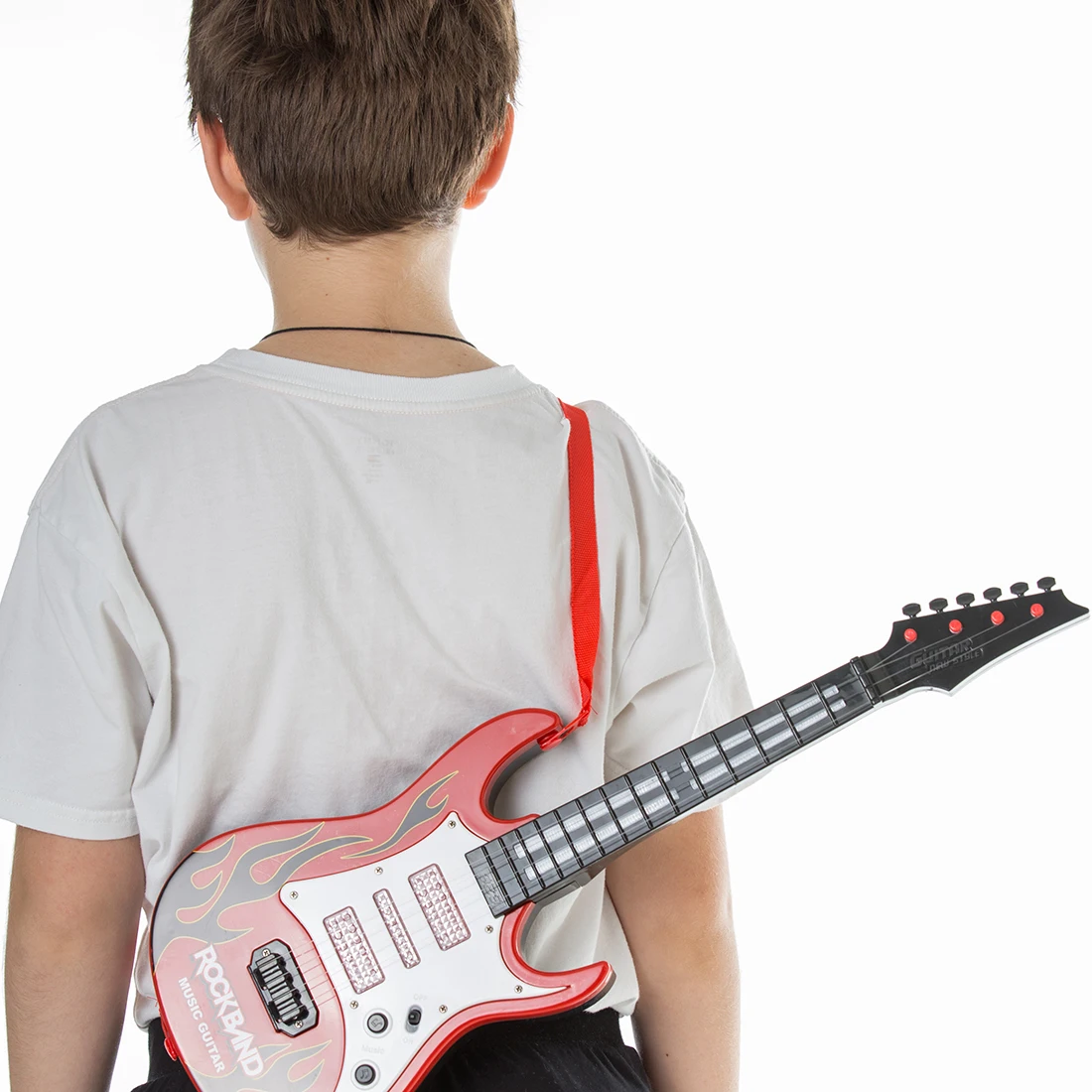 Rock Band Music Electric 4 Strings Kids Musical Instruments Educational Toy- Red Flame