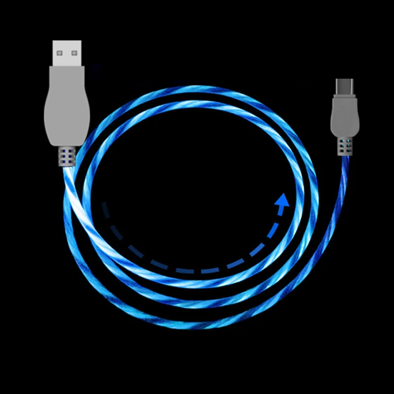 Светодиодный светящийся струящийся кабель для iphone 7 8 светящийся яркий зарядный шнур микро-usb type C для samsung Galaxy S9 S8 - Цвет: Blue