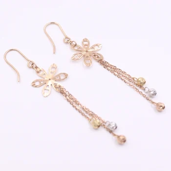 

Real Solid 18K Multi-tone Gold Earrings Women Beauty Flower Tessels Dangle Earrings 1.5-2g 54mmL