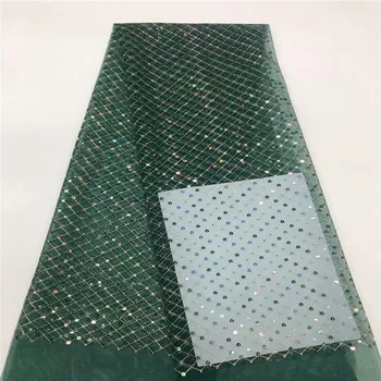 

Green 2020 High Quality gold African Mesh Lace Fabric sequins Embroidered Tulle Lace Fabric mesh material For Wedding dress