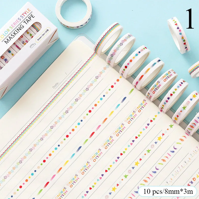 1 10 шт./компл. милые тонкие лента Washi Kawaii Flower малярный скотч канцелярские товары декоративная лента для наклейки Скрапбукинг DIY фото альбом - Цвет: 1
