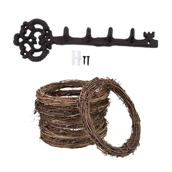 

1 Pcs Metal Key Wall Hooks Key Holder & 6 Pcs Rattan Wreath, DIY Vine Wreath Decorations 7.9 Inches