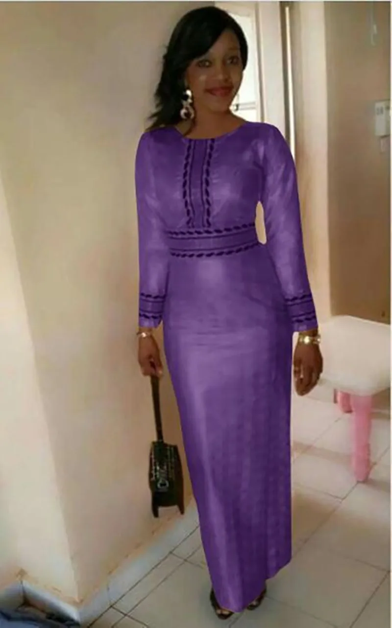 В африканском стиле Макси Bodycon Карандаш платье для женщин с круглым вырезом лоскутное Сверкающее вечернее Формальное платье одежда с длинными рукавами для леди - Цвет: Purple