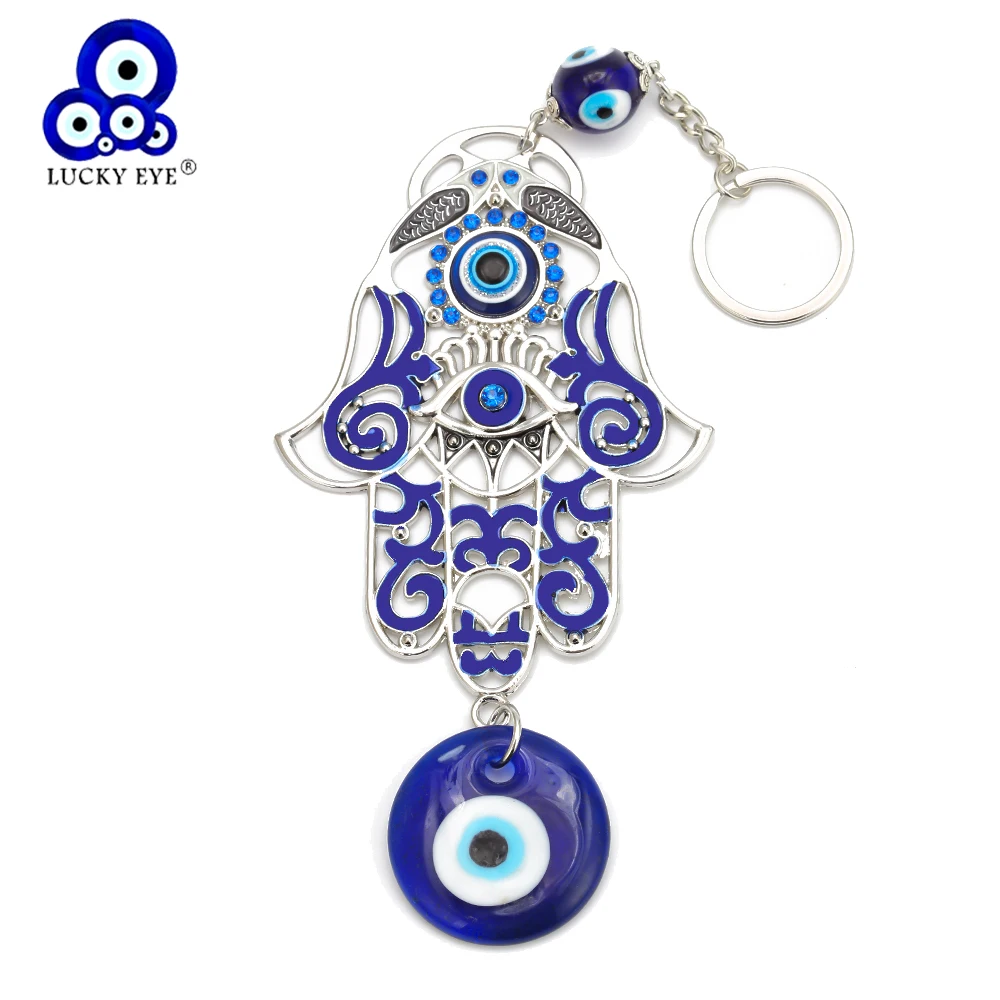 

Lucky Eye Hollow Hamsa Evil Eye Charm Keychain Silver Color Key Chain Holder Car Keyring Wall Hanging Women Men Jewelry EY6535