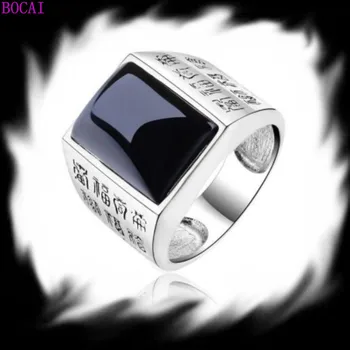 

S925 sterling Silver rings for menThai silver craft Men's Ring Black natural stone closed ring 2020 new fashion personality