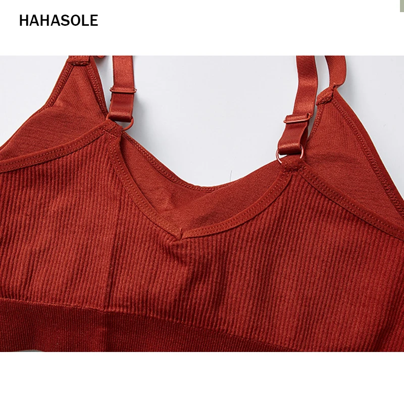 HAHASOLE, женский спортивный, для йоги, спортивный, однотонный, обёрточная бумага, нагрудный ремень, жилет, топы, бюстгальтер, пуш-ап, облегающий, женский спортивный костюм, HWA5050