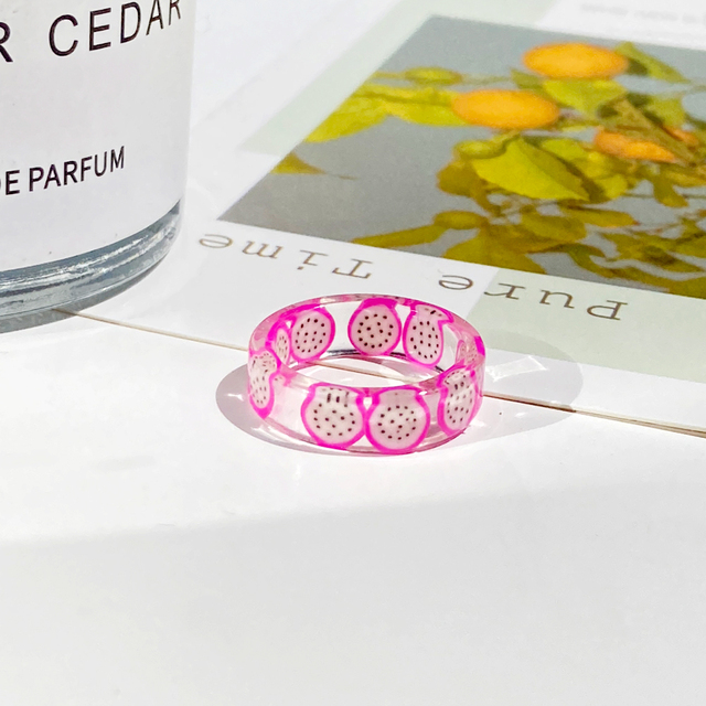 Korea Colorful Fashion Resin Fruit Ring Set Metal Geometric Irregular Open Rings for Women Party Wedding Jewelry Ring Set