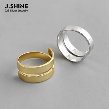 

J.Shine Real 925 Sterling Silver Ring Simple Double Layer Glossy Wide Adjustable Rings for Women Silver Ring 925 Fine Jewelry