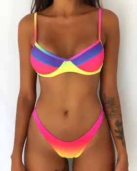 

2020 New Women Bikini Set Print Push Up Padded Bra Bikini Set Brazilian Thong Swimwear Female Swimsuit Bathing Suits Beach Wear