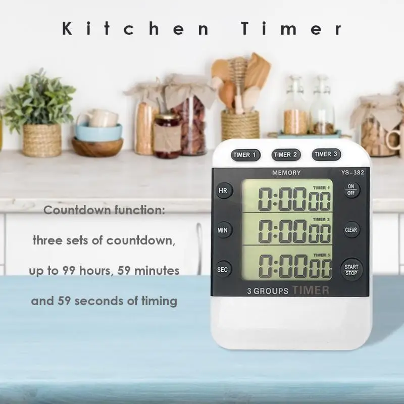 Square 3-way Kitchen Timer High-quality Digital Display Countdown Food Cooking Alarm Temporizador Home Supply Kitchen Tools