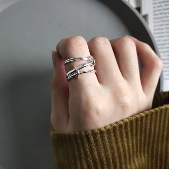 

Korean jewelry S925 Sterling Silver Ring handmade heavy industry multi circle line ring jewelry