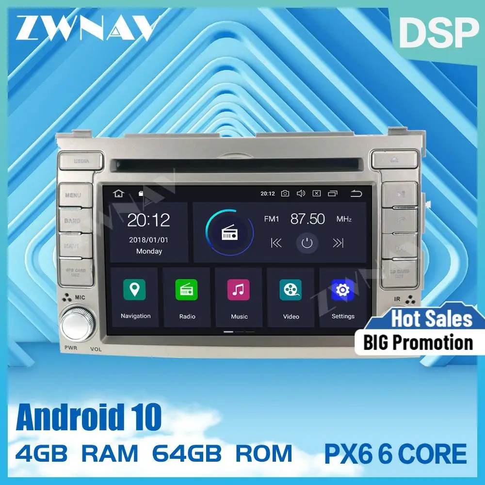 Автомобильный мультимедийный плеер PX6 DSP 4 + 64 Гб 2 din Android 10 0 GPS для HYUNDAI I20 2008-2013