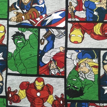 

Good Grey Bottom Stretch Knitted Cotton/Lycra Fabric Avengers Hulk Iron Man Print Fabric Knitted Diy Sewing T-shirt Clothing