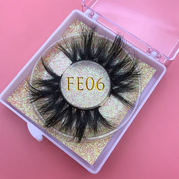 

MIKIWI 25mm FE06 3D Real Mink Eyelashes Square box Custom Packaging Label Dramatic Long Soft Thick Stirp Resuable Mink Eyelashes
