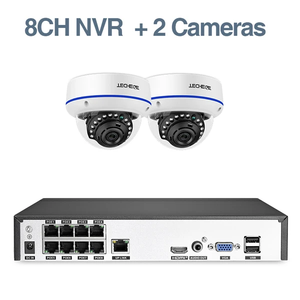 Techege 8CH POE NVR комплект 1080P CCTV система 2MP IP камера Аудио запись водонепроницаемый детектор движения видео система безопасности - Цвет: 2pcs cameras