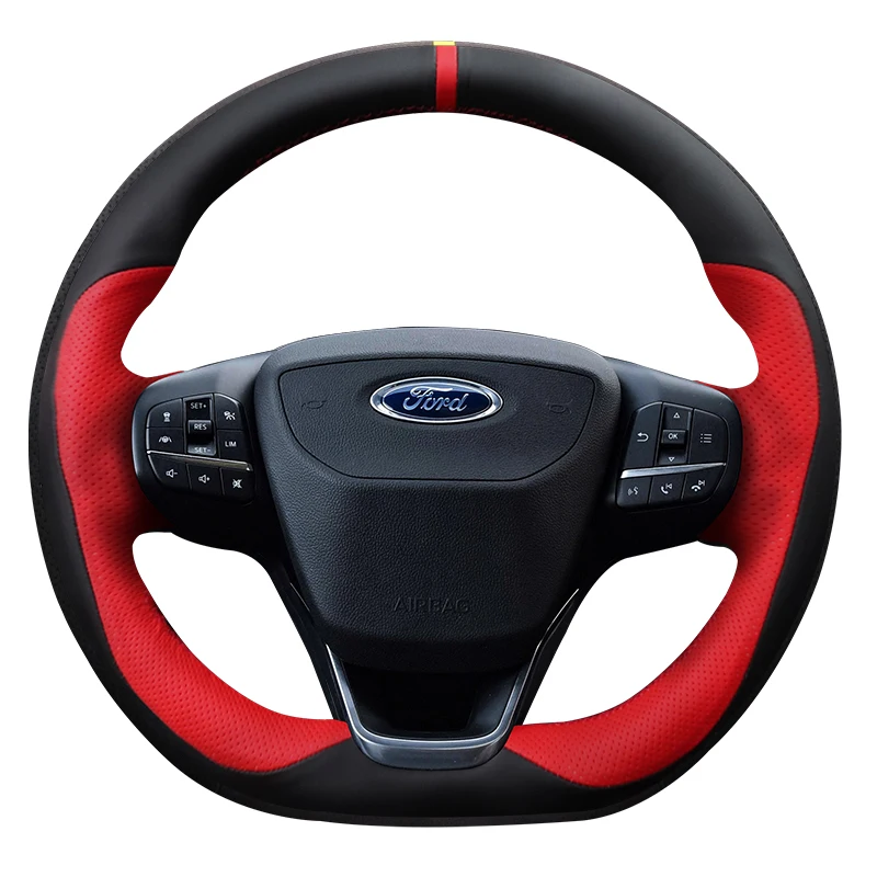 

For Ford Kuga Focus Mondeo Edge Taurus Fiesta Ecosport Mustang Leather Hand Sewn Car Steering Wheel Cover DIY Cover Customize
