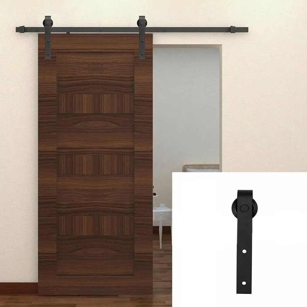 Sliding Barn Door Hardware Kit Top Mounted Hanger Track Black Steel Closet Door Roller Rail Single Door Sliding Door Rail Pulley