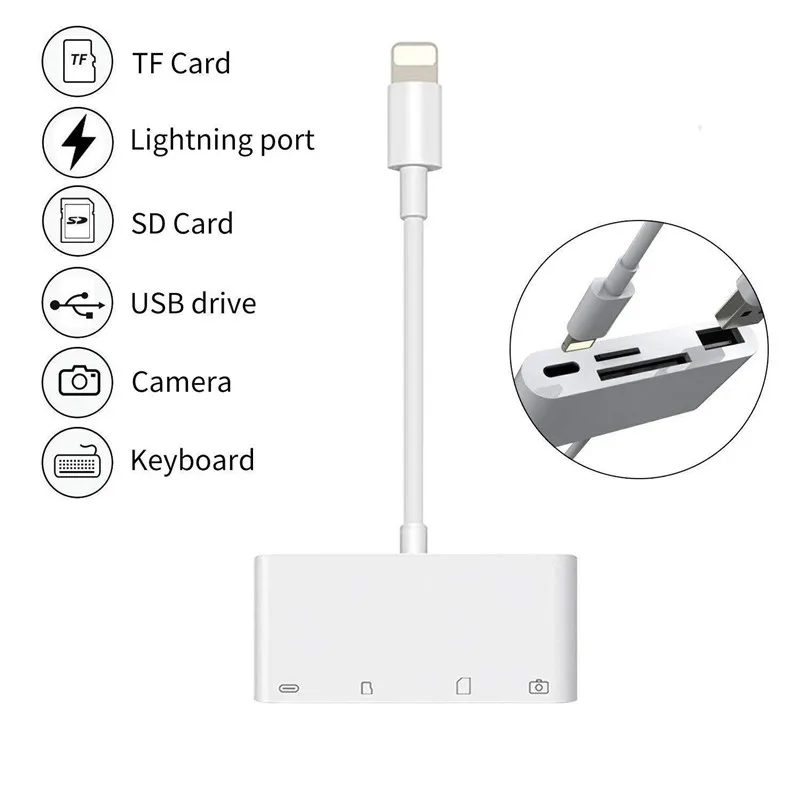 High Quality Lightning to USB Camera Connection Kit 4 in 1 SD/TF Card Reader OTG Cable Adapter for iPhone 11 Pro XS MAX XR 6 7 | Компьютеры