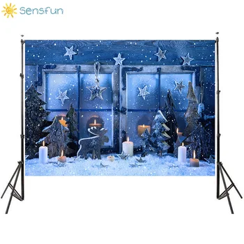 

Sensfun Window Snow Candle Photo Background Holiday Party Vinyl Banner Christmas Photography Backdrop Home Decorations Photocall