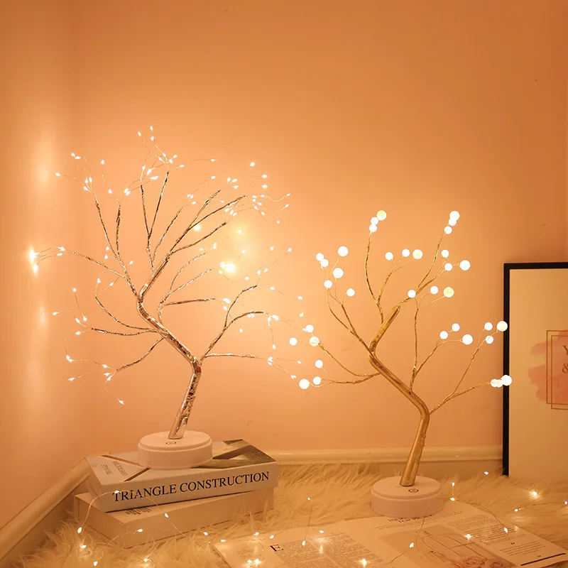 

Cross Border New Style LED Tree Light Colorful Lights Pearl Copper Lamp Firefly Small Night Lamp Valentine's Day Room Decorative