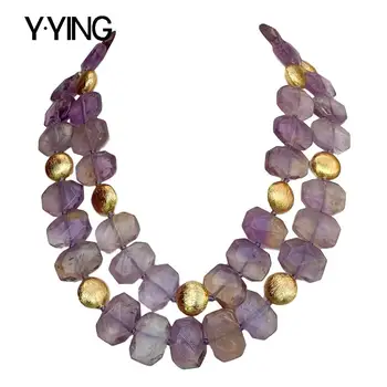 

Y·YING 2 Strands Natural Faceted Ametrines Slab Rectangle Nugget gold coin beads choker Necklace