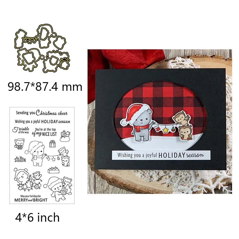 Christmas Santa Claus Gnome Mermaid Winter Bear Animal Clear Stamps And Dies Set for DIY Scrapbooking Paper Cards Craft New - Цвет: Stamps with Dies 1