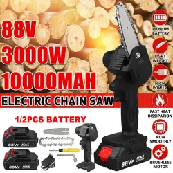88v serra elétrica sem fio recarregável portátil carpintaria motosserra mini serra de corrente poda ferramenta corte com 2 bateria