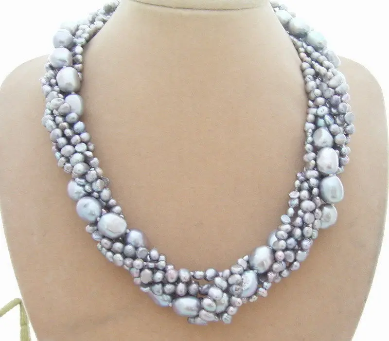 

Long 6 Strds natural authentic Grey Baroque Pearl Necklace 18