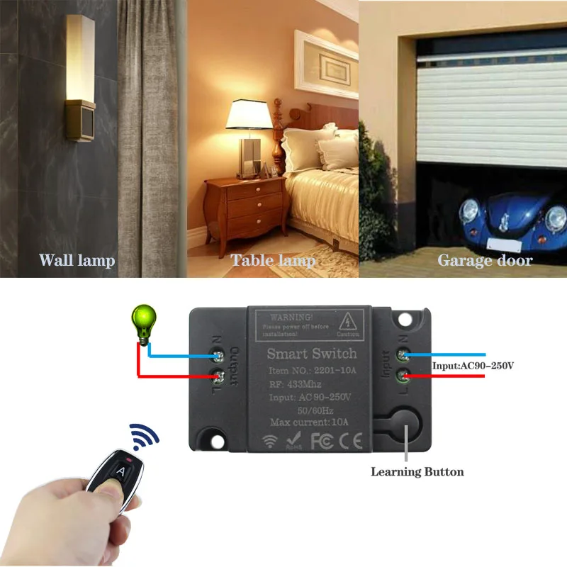 Wireless Remote Control Switch Ac 110v 220v 1ch Receiver Module And Rf ...