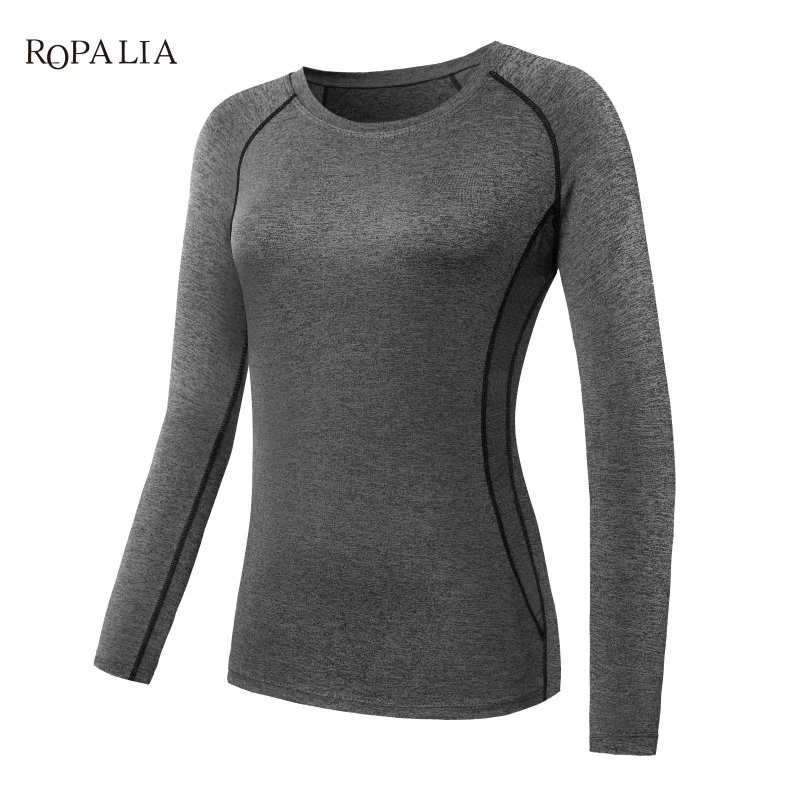 Women Compression Long Sleeve T-Shirts Casual Clothes Tights Long Sleeve Quick Dry Thermal Base Layer Tops 1 - Цвет: Серый