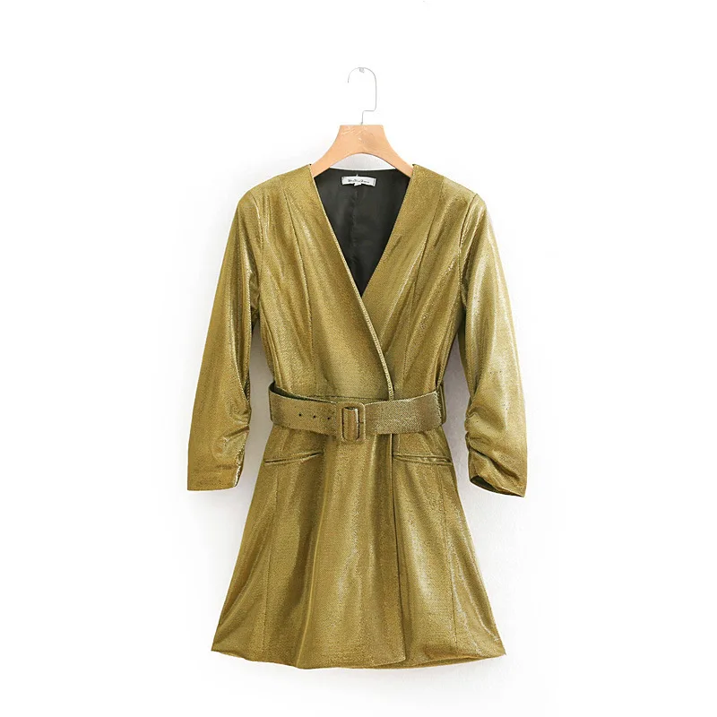 

2018 Western Style Autumn And Winter WOMEN'S Dress New Style with Belt Metal Color Line Long-sleeved Dress