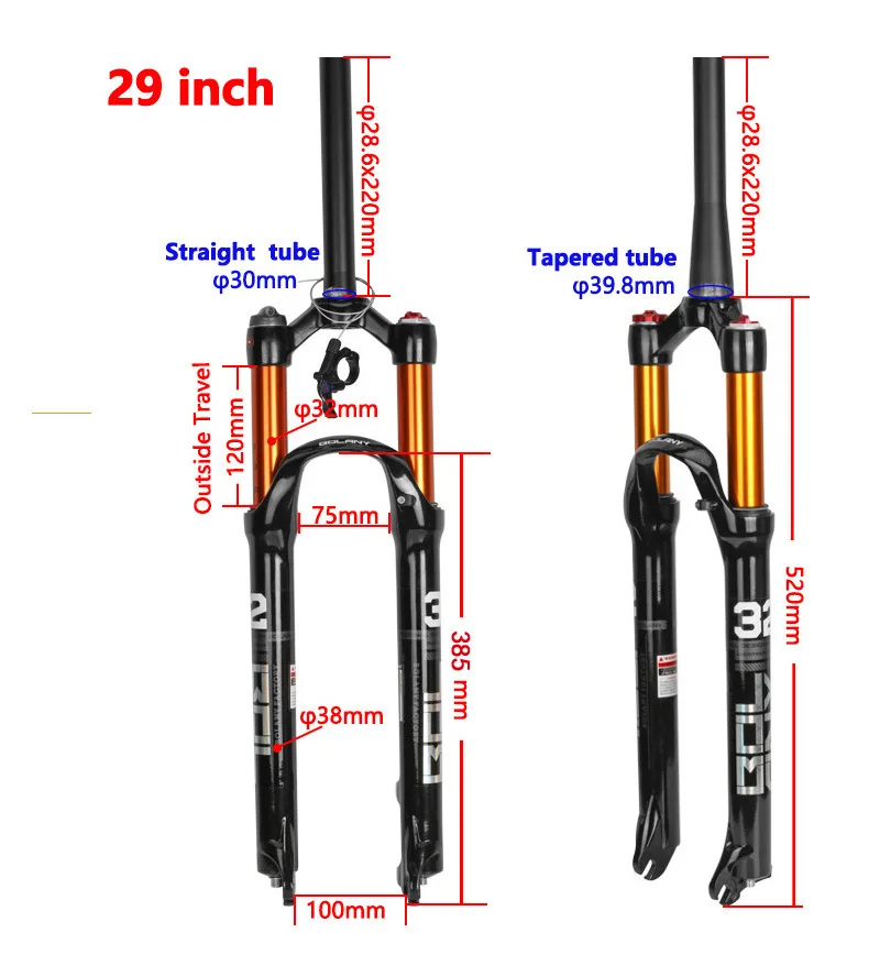 26/27. 5/29 дюймовая передняя вилка для горного велосипеда, амортизация воздушного давления, передняя вилка, части HL/RL управления велосипедной подвеской