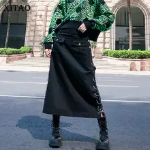 XITAO черная плиссированная юбка с пайетками, женская модная новинка, осенняя элегантная Свободная юбка с карманами и высокой талией, осенняя юбка XJ2381