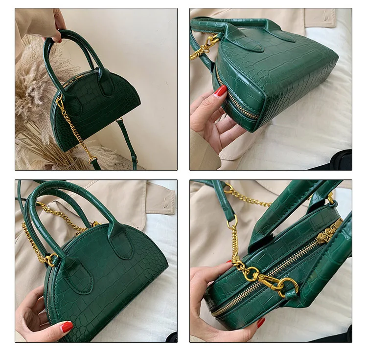 Ladies Mini Half Moon Tote Crocodile Pattern PU Leather Top Handle Bags for Women Brand Designer Crossbody Bag Green Red Handbag (8)