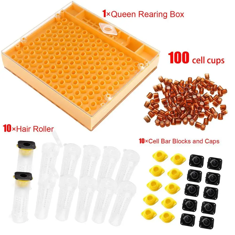 Beekeeping Tools Set Queen Rearing System Cultivating Box 100 Cell Cups Bee Nicot Complete Catcher Cage Beekeeping Equipment