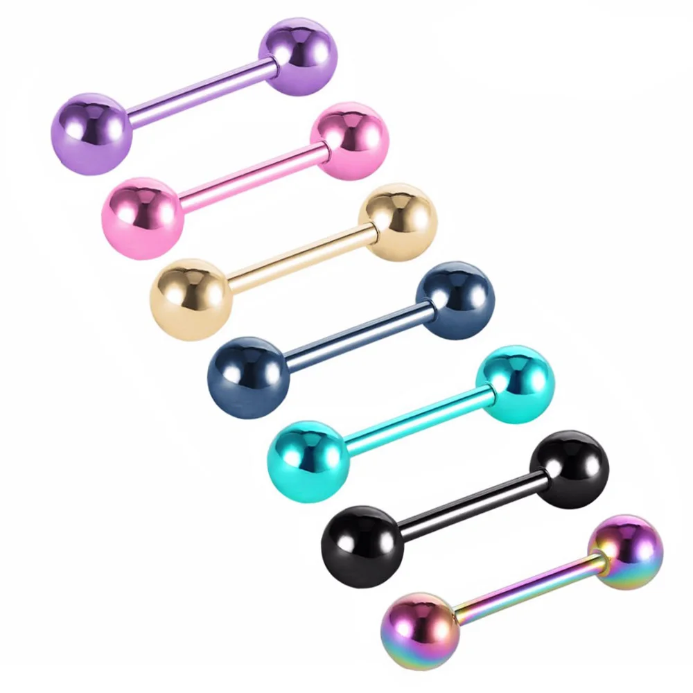 7PCS Multicolor 7 шт./лот Многоцветный Панк пирсинг языка для женщин девочек 14 г нержавеющая сталь язык кольцо прямой штанги мяч украшения для тела - Окраска металла: 7PCS Multicolor