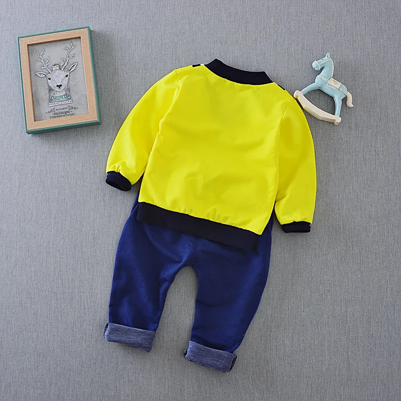 Осенние комплекты одежды для маленьких мальчиков и девочек одежда с длинными рукавами для новорожденных мальчиков пальто с v-образным вырезом+ штаны спортивный костюм из 2 предметов повседневный комплект для младенцев