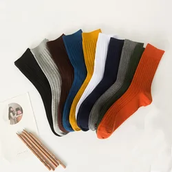 Men's Tide Socks Pure Cotton Leisure Socks Spring And Autumn Rib Solid Color Retro Fashion Socks Daily Sports Multicolor Socks
