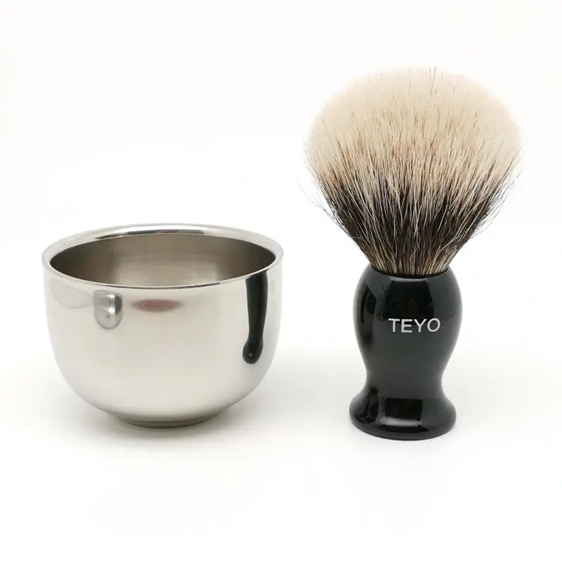 TEYO Two Band Silvertip Finest Badger Hair Shaving Brush and Bowl Set Perfect for Wet Shave Cream Razor Beard | Красота и здоровье