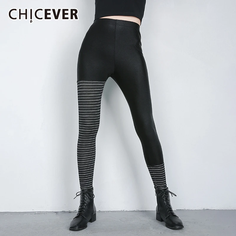 CHICEVER корейский стиль Лоскутные Полосатые хитовые цветные брюки для женщин с