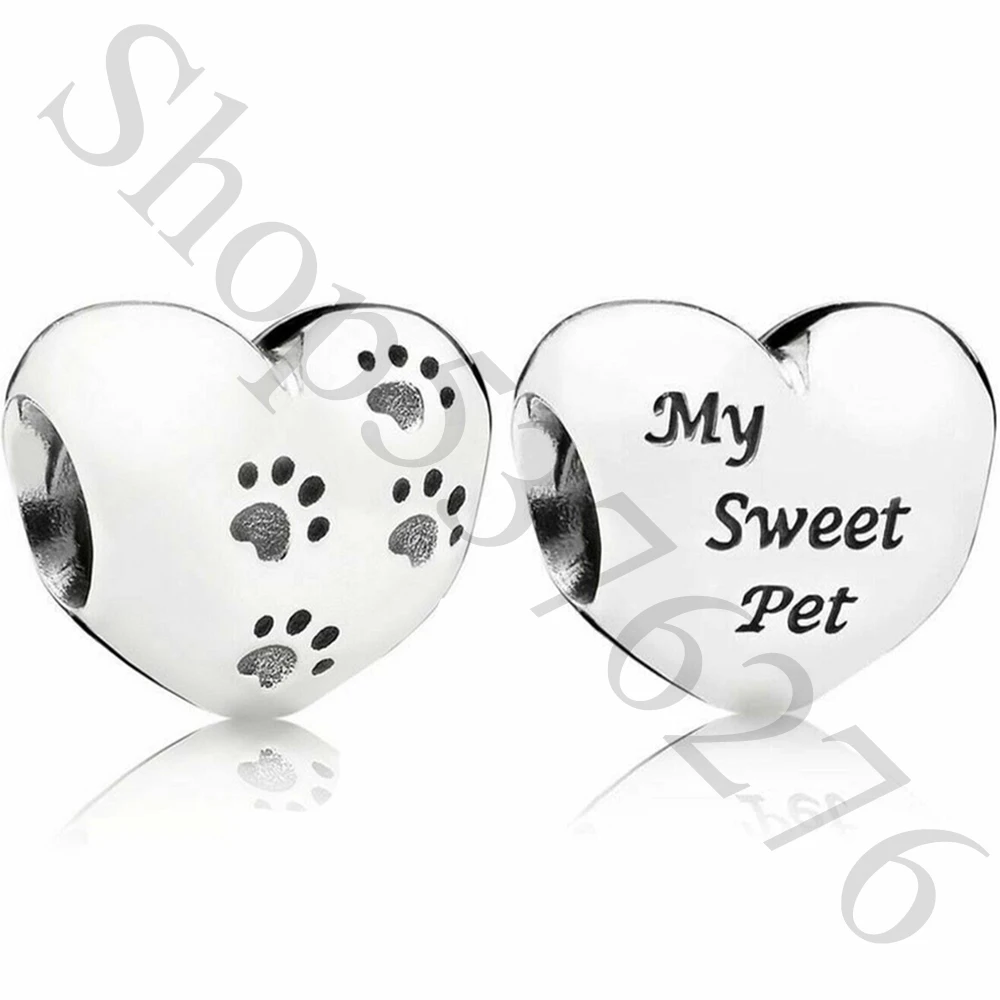 

Authentic 925 Sterling Silver Bead My Sweet Pet Paw I Love My Pet Charm Fit Pandora Women Bracelet Bangle Gift DIY Jewelry