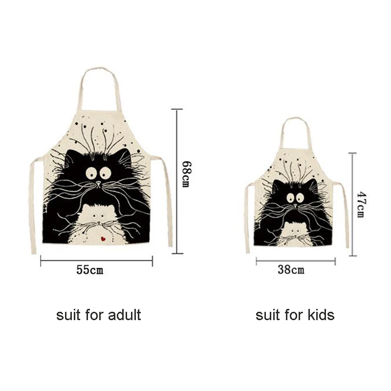 Men Women Kids Waterproof Waist Bib Sleeveless 68*49cm/49*40cm Cute Cartoon Cat Printed Home Cleaning Tools Cotton Linen Aprons