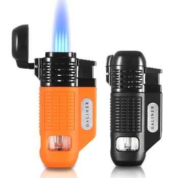 

GALINER Plastic Cigar Torch Lighter Windproof Retro 4 Jet Butane Gas Lighter Smoking Protable Cigarette Cigar Lighter W Punch