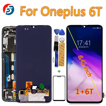 

100% Tested Touch Screen For Oneplus 6T A6010 A6013 6.41 inch LCD Display Digitizer Assembly Frame With Free Glass film AMOLED
