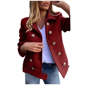 

Women Coat Women Fashion Fall And Winter Double-breasted Wool Solid Coat #YB40