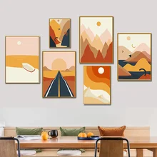 

Sunrise Mountain River Boat Road Abstract Wall Art Canvas Painting Nordic Posters And Prints Wall Pictures For Living Room Decor